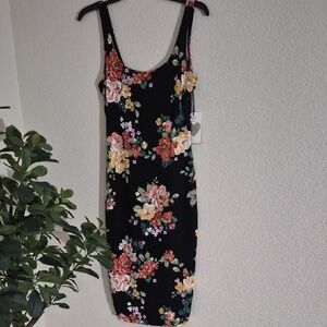 Iris Black Floral Midi Dress